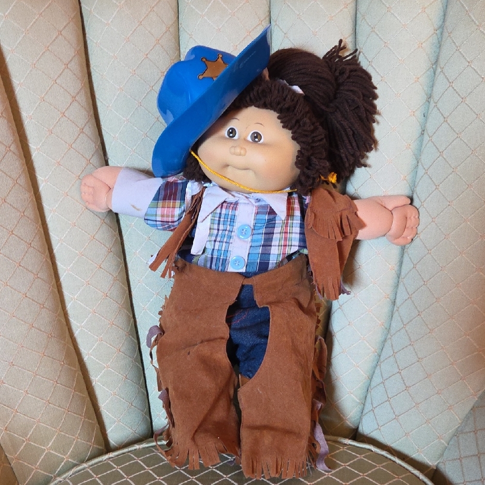 Vintage Cabbage Patch Kid, Brown Hair Girl Cowboy All Original
